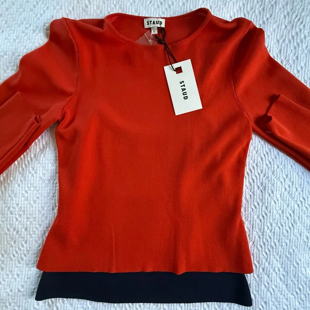 STAUD Salinas LS Top in Cayenne and Navy NWT